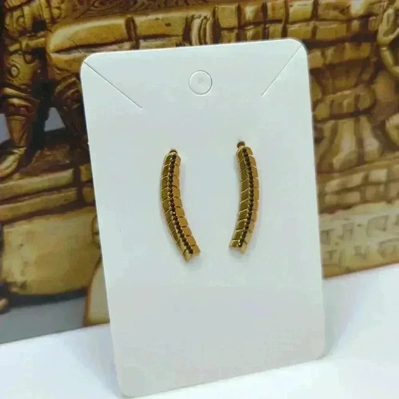 Stella And Dot Goldtone Metal Black Crystal Gold Toned Curved Climber Earrings - Picture 1 of 4